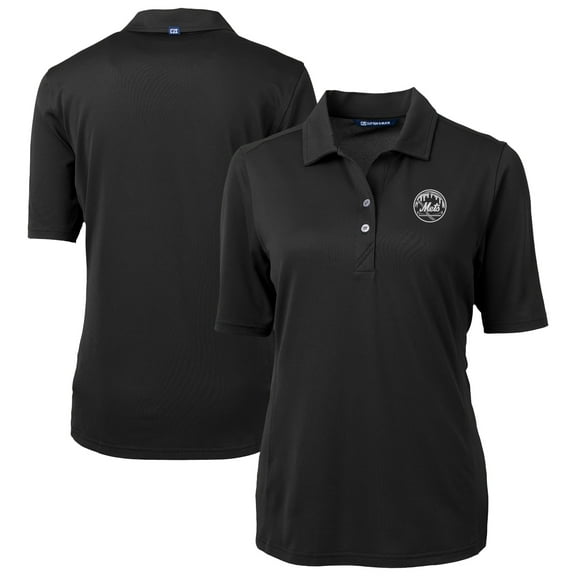 Women's Cutter & Buck Black New York Mets Virtue Eco Pique Recycled Polo