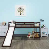 Kids Loft Bed with Slide, SEVENTH Wood Loft Twin Bed, Twin Low Loft Bunk Kids Bed Bedroom with Guard Rail and Ladder, Classic Modern Loft Bed, Heavy Duty Bunk Bed Frame for Kids Girls, Espresso, Q357