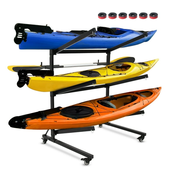 Kayak Stand & Storage Rack,Kayak Storage Rack with Wheels, Indoor & Outdoor Freestanding Storage for 3 Kayak,Easy Transport & Organization
