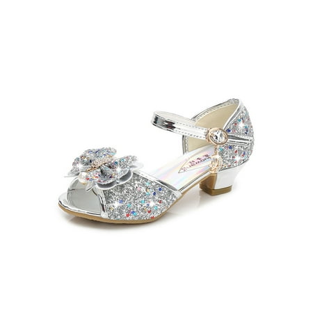 

Ymiytan Girl s Dress Shoes Sparkling Sandals Ankle Strap Princess Shoe Performance Fashion Casual Glitter Sandal Silver 11.5C