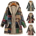 thumbnail image 2 of comerut Women Overcoat Keep Warm Hooded Polyester Ethnic Pattern Winter Coat for Daily Wear, 2 of 8