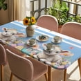 thumbnail image 3 of Spring Easter Sheep Table Cloths for 6 Foot Rectangle Tables, Colorful Eggs Floral Botanical Blue Striped Patio Waterproof Elastic Fitted Tablecloths, Washable Rectangular Table Cover for Camping, 3 of 8