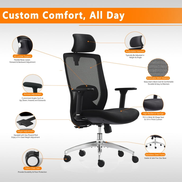 Ergonomic Office Chair High Back Tiltable Lumbar Support with Adjustable  Armrest