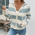 thumbnail image 2 of aohooy Womens Long Sleeve Zip Up Cardigan Sweaters Stripe Color Block Hooded Coats Drawstring Loose Fit Ribbed Knit Tops Fall Jackets Beige,S, 2 of 9