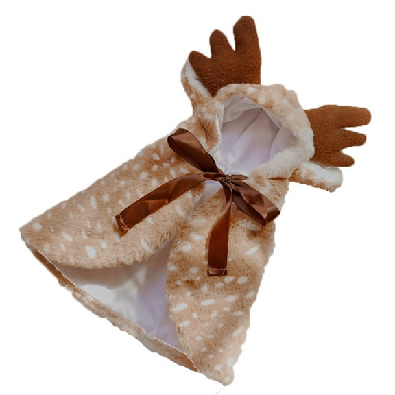 Michellecmm Pet Christmas Reindeer Costume Fuzzy Hood Elk Cloak with Antlers Cat Dog Cape Clothes