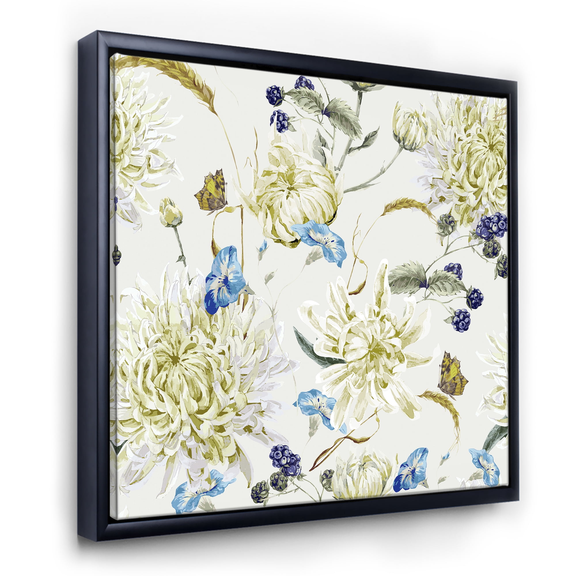 Designart 'Ancient Yellow Chrysanthemus II' Traditional Framed Canvas Wall Art Print
