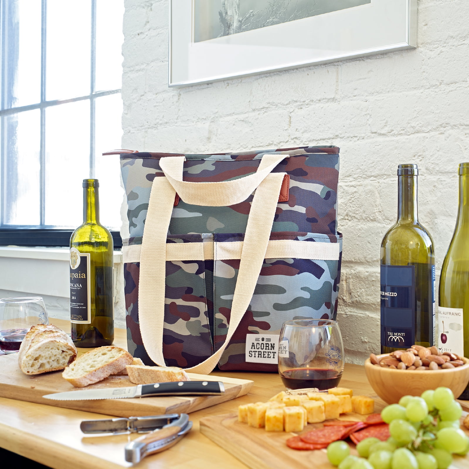 Acorn Street Insulated Cooler Tote Bag with Removable Divider, Woodland Camo