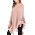 thumbnail image 2 of SHCKE Women's Tassels Poncho Capes Loose Hooded Poncho Sweaters Knitted Shawl Wrap Solid Pullover with Tassels Hem, 2 of 6