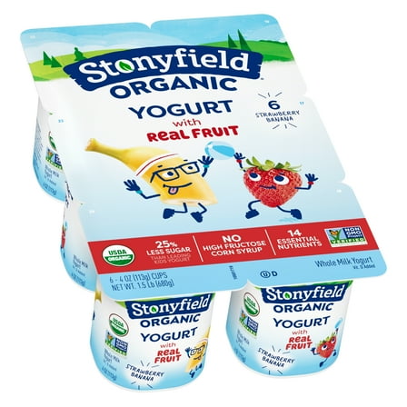 Stonyfield Organic Kids Whole Milk Yogurt Cups, Strawberry Banana, 4 oz., 6 Count