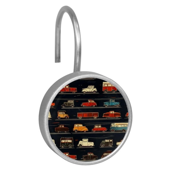 HemaKayy 12 Pcs Shower Curtain Hooks Bathroom Decorative Accessories Old Pickup Truck and Cars