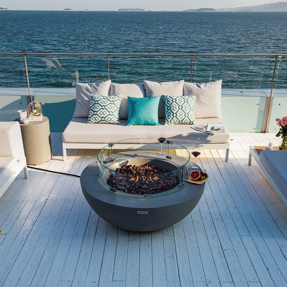 Elementi Lunar Gas Fire Pit for Outside Outdoor Fire Pit Table Smokeless Fire Pit Concrete Round Fire Bowl Patio Heater Fireplace 45000 BTUs - Grey, 42 x 42 Inches