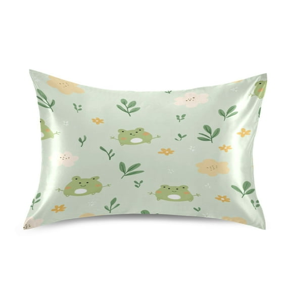 Frog and Flowers Standard Size Satin Pillowcase 20''x26'' Double-Sided Print Soft Wrinkle Resistant