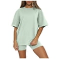 thumbnail image 2 of Short Sets for Women Basic Plain Short Sleeve Crewneck T Shirt and Shorts 2 Piece Matching Set Womens Lounge Set, 2 of 8