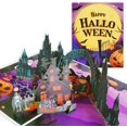 thumbnail image 1 of 3D Halloween Horror Birthday Greeting Card, Haunted House Tombstone Theme Laser Cut Pop-up Design, Envelope Included, 1 of 6