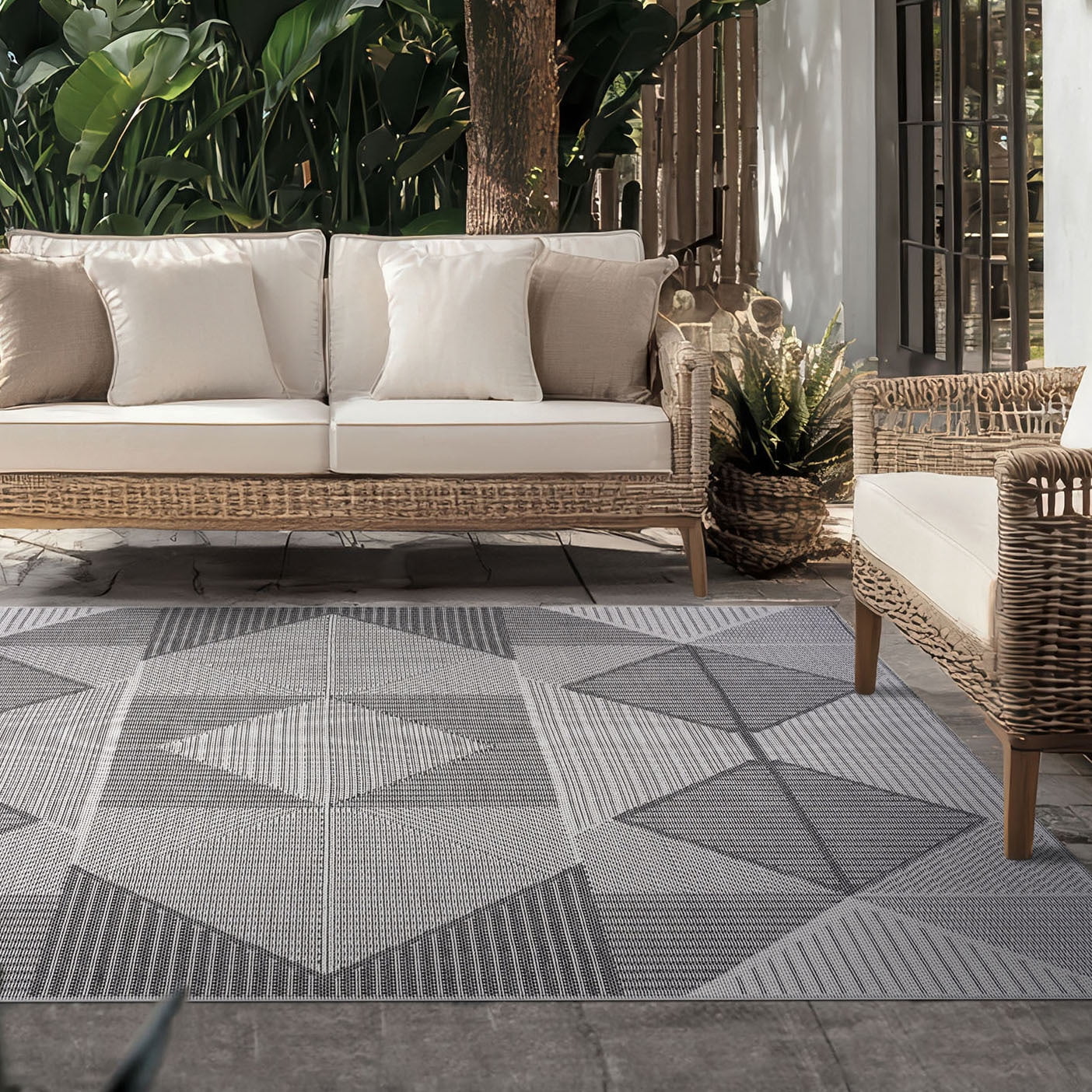 Bliss Rugs Bailey Transitional 8' x 10' Dark Gray and White Indoor Outdoor Area Rug