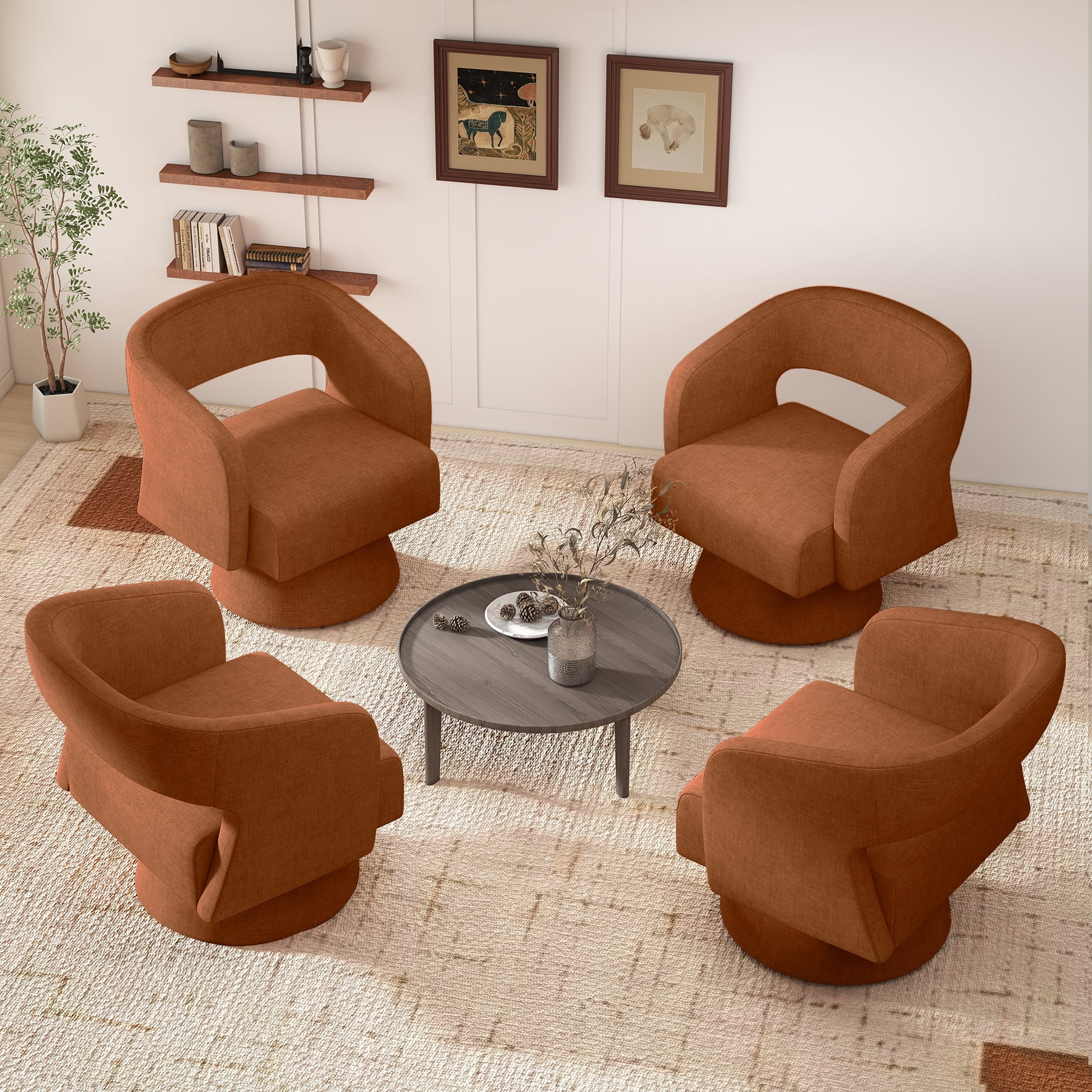 MOONMISS Oversized Chenille Swivel Barrel Accent Chair,Modern Comfy Round Arm Upholstered Armchair for Living Room,Caramel