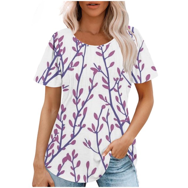 Fashionable Women's Shirts Short Sleeve Round Neck Tops