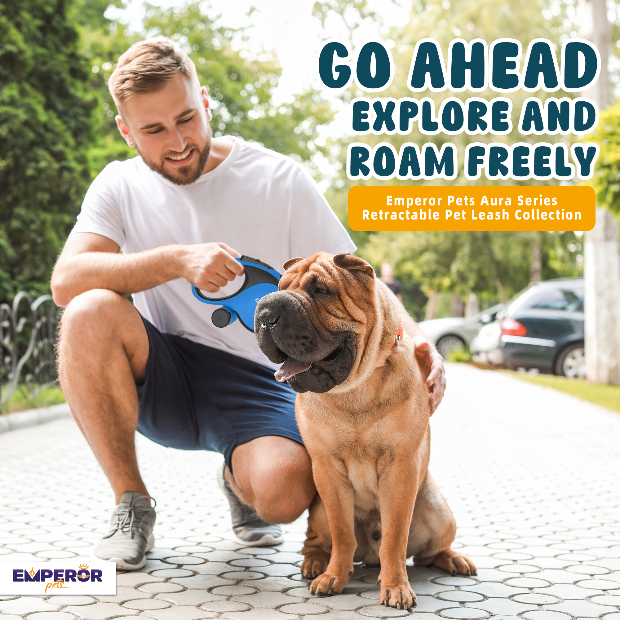 Emperor Pets 26 ft Retractable Dog Leash, Blue photo 2