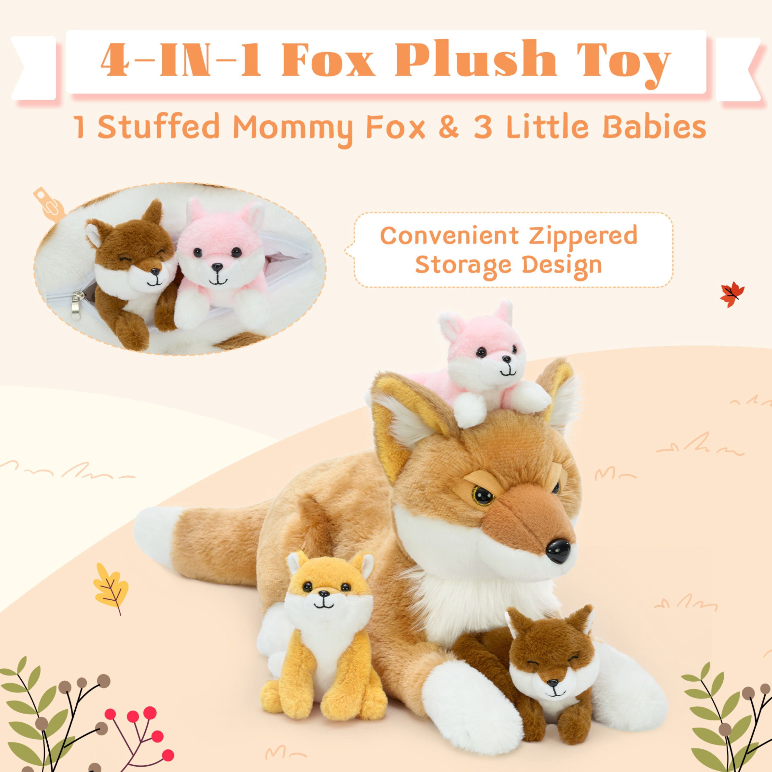 Muiteiur 4PCS Fox Stuffed Animal 22'' Fox Plush Toy with 3 Babies