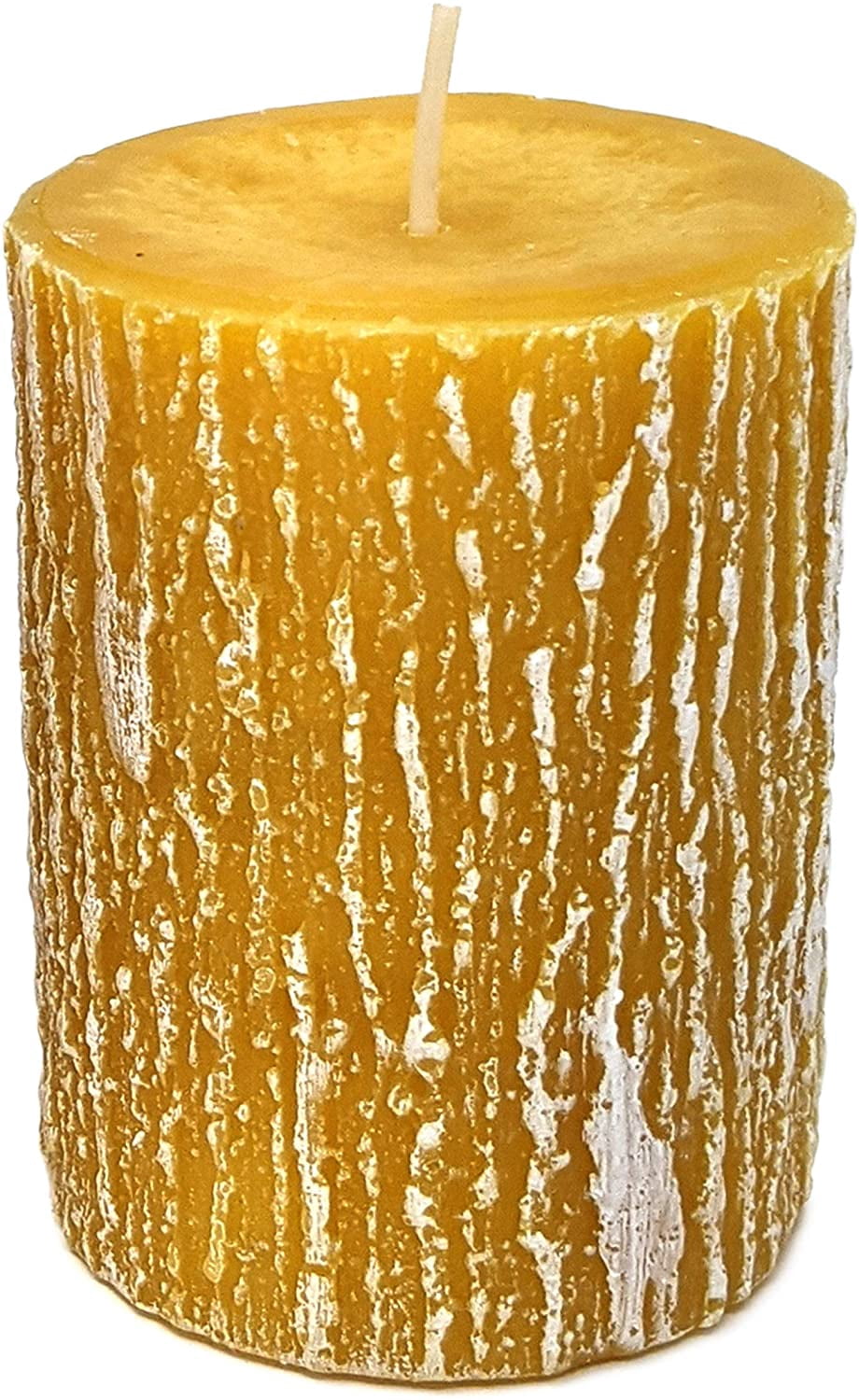 Hyoola 2.5 x 3.5 inch Mustard Yellow Unscented Rustic Timberline Pillar Candles, Paraffin Wax with Cotton Wicks, 6-Pack