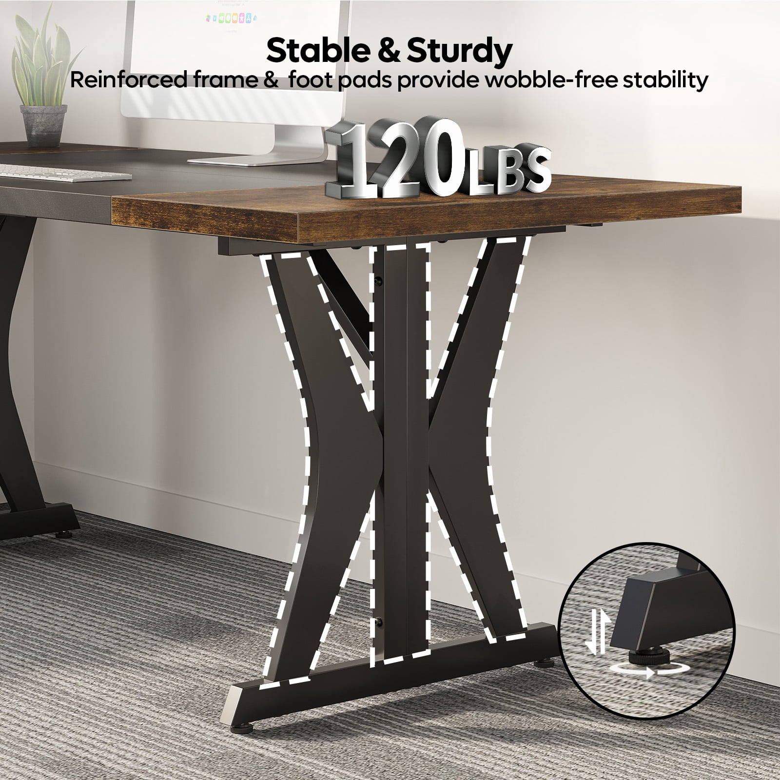 Bestier 70 Inch Large Computer Desk, Modern Two-Tone Executive Office Desk with Sturdy K-Shaped Metal Frame, Industrial Home Office Writing Desk for Gaming, Studying, and Working, Rustic Brown