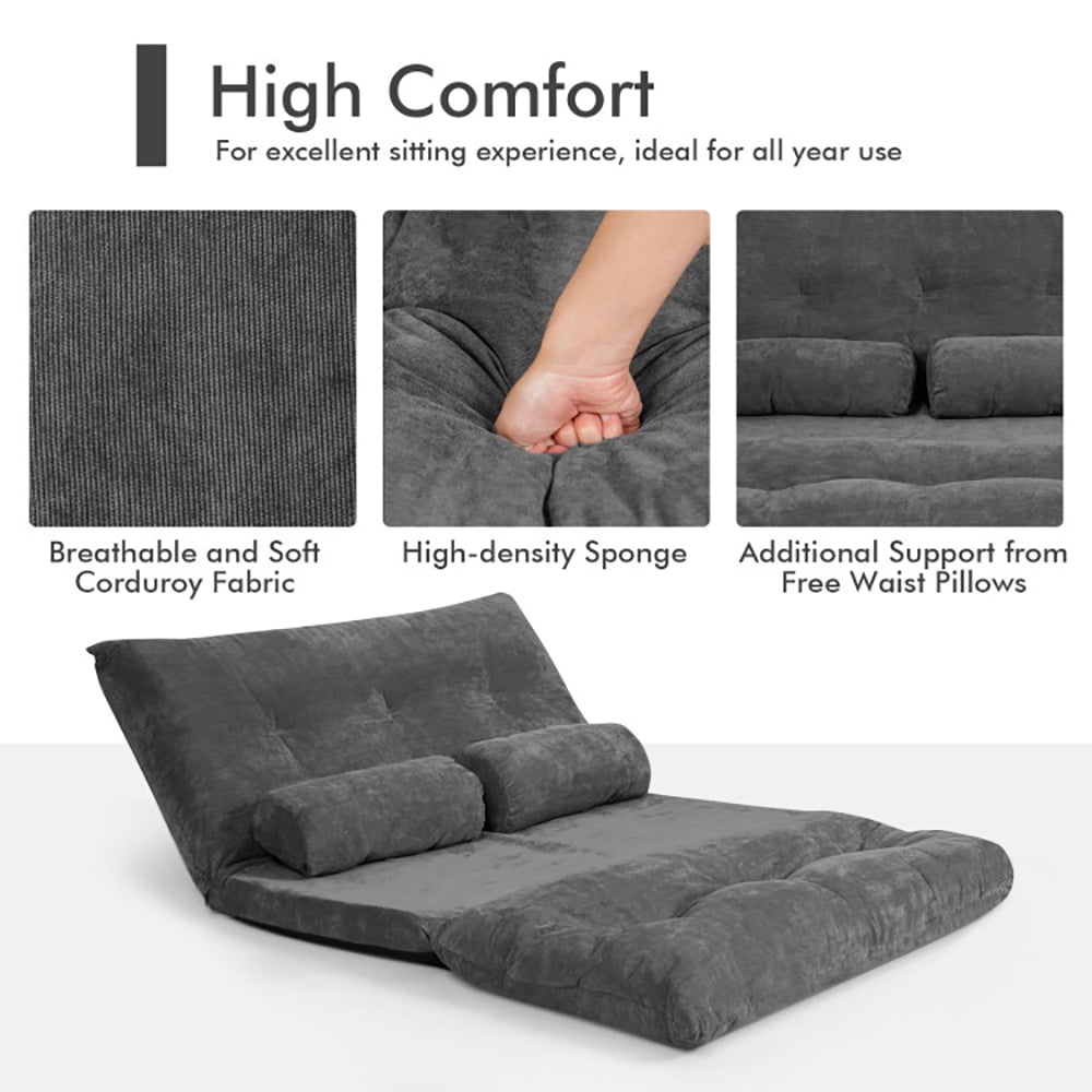 Finihen Adjustable Floor Sofa Couch, Foldable Lazy Sofa Sleeper Bed, Multi-Functional Floor Loveseat, 6-Position Adjustable Sleeper Lounge Couch with 2 Pillows, for Reading, Gaming, Grey Finihen Adjustable Floor Sofa Couch, Foldable Lazy Sofa Sleeper Bed, Multi-Functional Floor Loveseat, 6-Position Adjustable Sleeper Lounge Couch with 2 Pillows, for Reading, Gaming, Grey