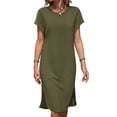 thumbnail image 3 of Ladies Summer Solid Color Slit Midi Dress Green M, 3 of 9