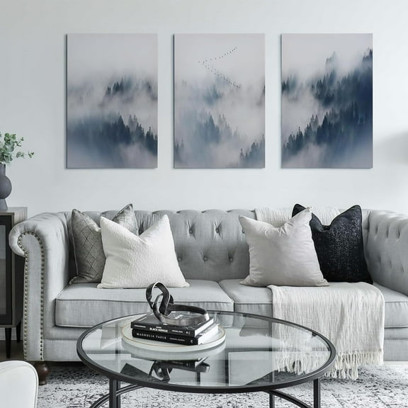 3 piece Abstract large canvas wall art for Living Room pictures wall decor Nordic Modern navy blue Gray White Canvas Prints Foggy Forest Wall Art Poster home art bathroom wall art paintings