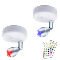 Spotlight Battery Operated Small Accent Light with Remote, 2Pcs Rotatable LED Wireless Little Spot Light 13 Colors (White)