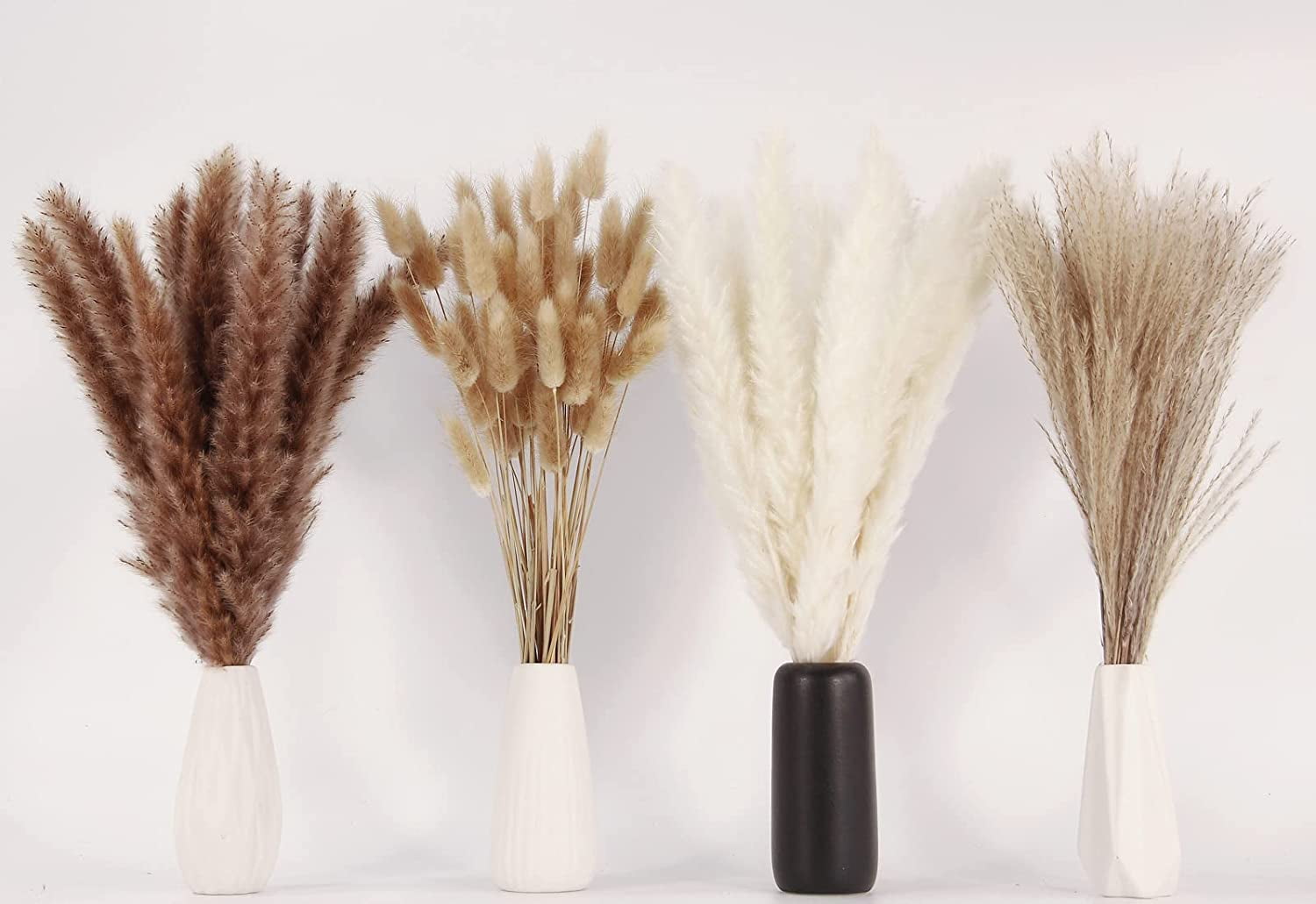 OAKOA 125 PCS Dried Pampas Grass Bouquet - Boho Flowers - Boho Pampas Grass  Decor - Bunny Tails Small Pampas Grass - Pompas Floral - Mini White Pampas