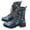 Blue, variant on Women's Printed Embroidered Boots Over Feet Round Toe Chunky Ankle Boots Wedding Shoes