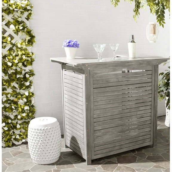 Safavieh 46” Rectangular Outdoor Pub Style Acacia Wood Patio Bar Table, Grey Wash