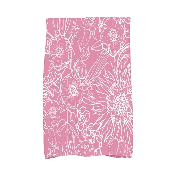 Simply Daisy, 16 x 25 Inch, Zentangle 4, Floral Print Kitchen Towel, Pink