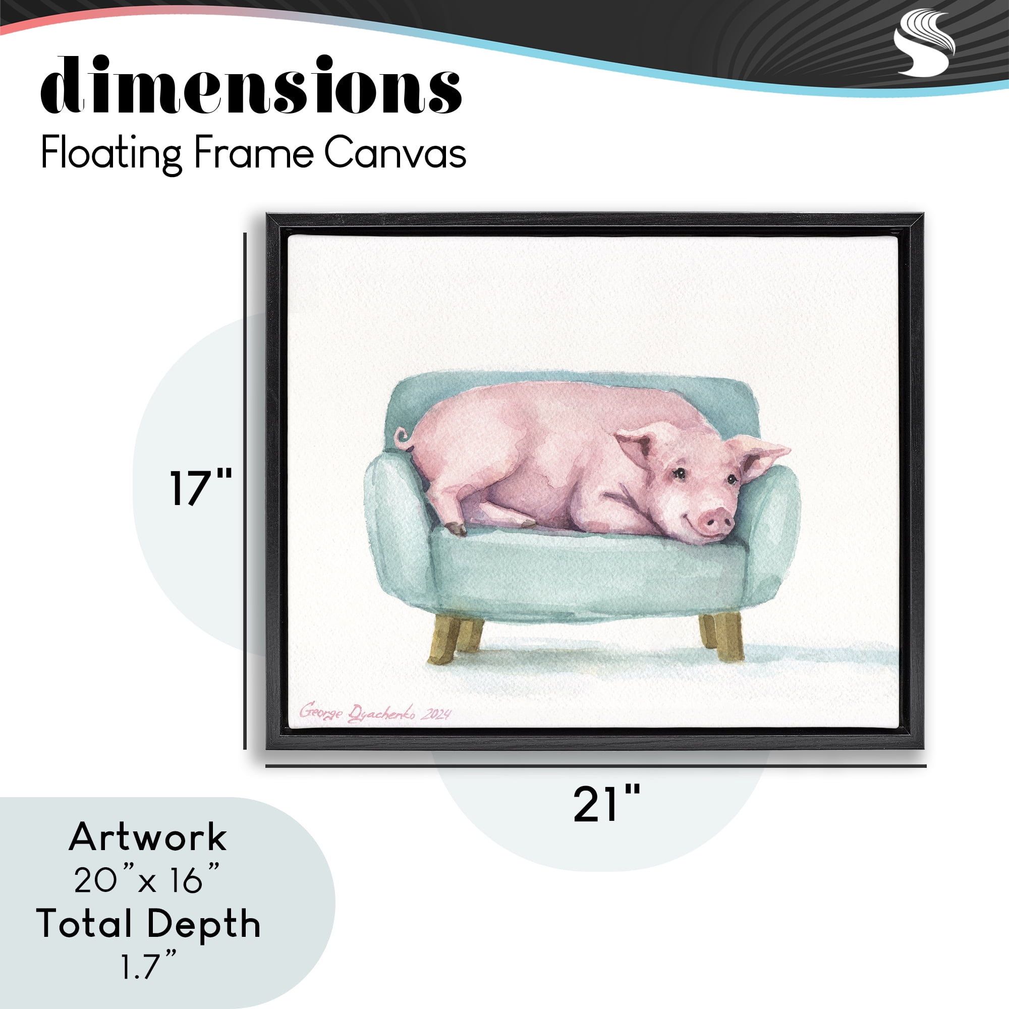 Stupell Industries Cute Piglet on Armchair Black Framed Floater Canvas Wall Art, design by George Dyachenko