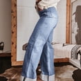 thumbnail image 6 of Karymi Capri Pants for Women High Waist Straight Leg Jeans, Center Seam Front Denim Pants with Rolled Cuff, Casual Loose Fit Wide Leg Trousers Biker Shorts Women, 6 of 7