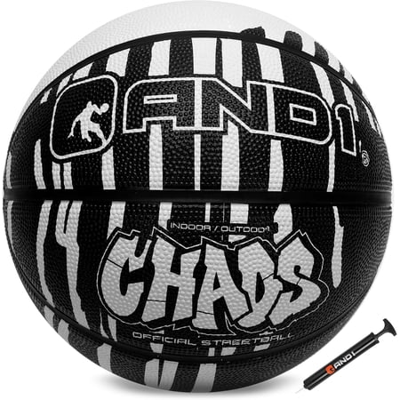 AND1 Chaos Drip Rubber Basketball, Size 7 (29.5"), Indoor/Outdoor, Deep Channel Construction, Vibrant Colors, Includes Hand Pump