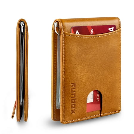 Minimalist Slim Bifold Front Pocket Wallet With Money Clip For Men Premium Genuine Full Grain Leather Rfid Blocking -