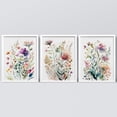 thumbnail image 2 of PixonSign Framed Canvas Print Wall Art Set - Multicolor Vibrant Wildflowers Poster Art - Set of 3 Watercolor Nature Floral Botanical Country Wall Décor for Living Room - 12"x16"x3 White, 2 of 5