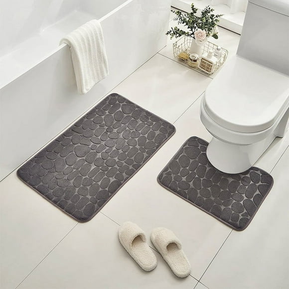 Zonao Sales Bathroom Rug Set Of 2 Memory Foam Bath Mat Toilet Mat Soft Absorbent Thick Rug Non-Slip Backing Universal Machine Washable