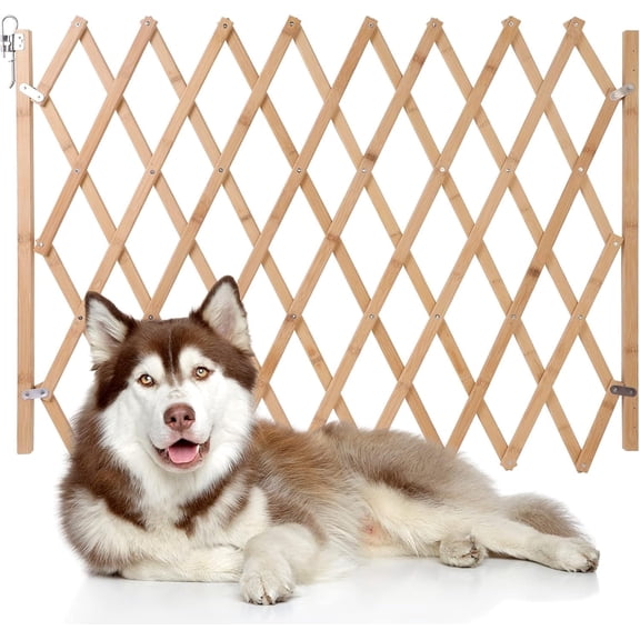 DENZUS Retractable Pet Gate Expandable Dog Fence Wooden Screen Door Accordion Gates Portable for Doorways Dog Pet Gate Pet Safety Patio Garden Lawn