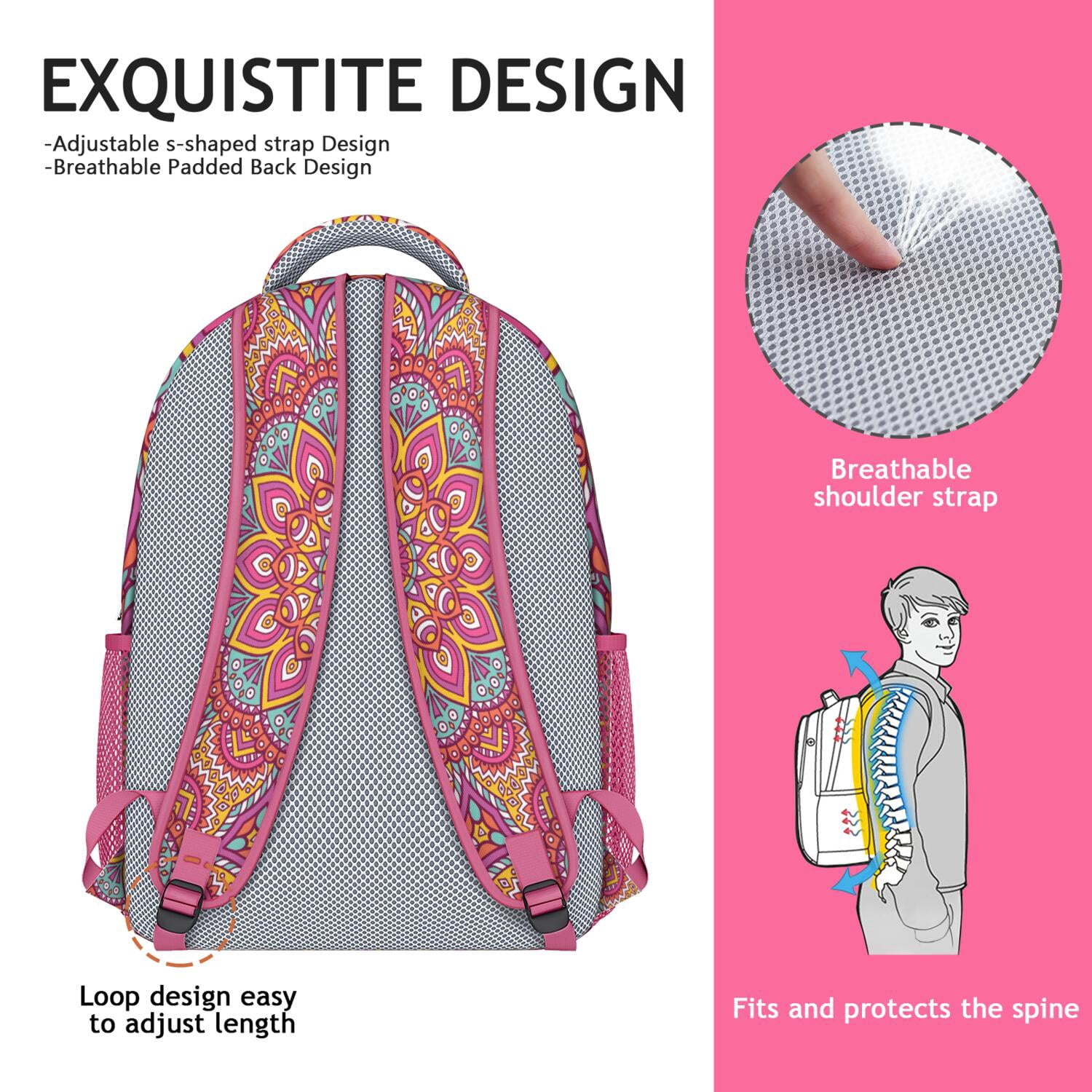 Paisley Artistic Mandala School Backpack - Waterproof Ergonomic Design for College Students
