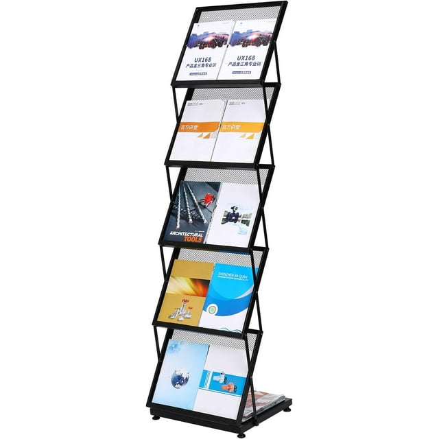 PATIKIL Foldable Magazine Display Racks Floor Standing 5 Layers Brochure Stand Catalog Literature Holder with Wheels for Hotel, Exhibition, Office