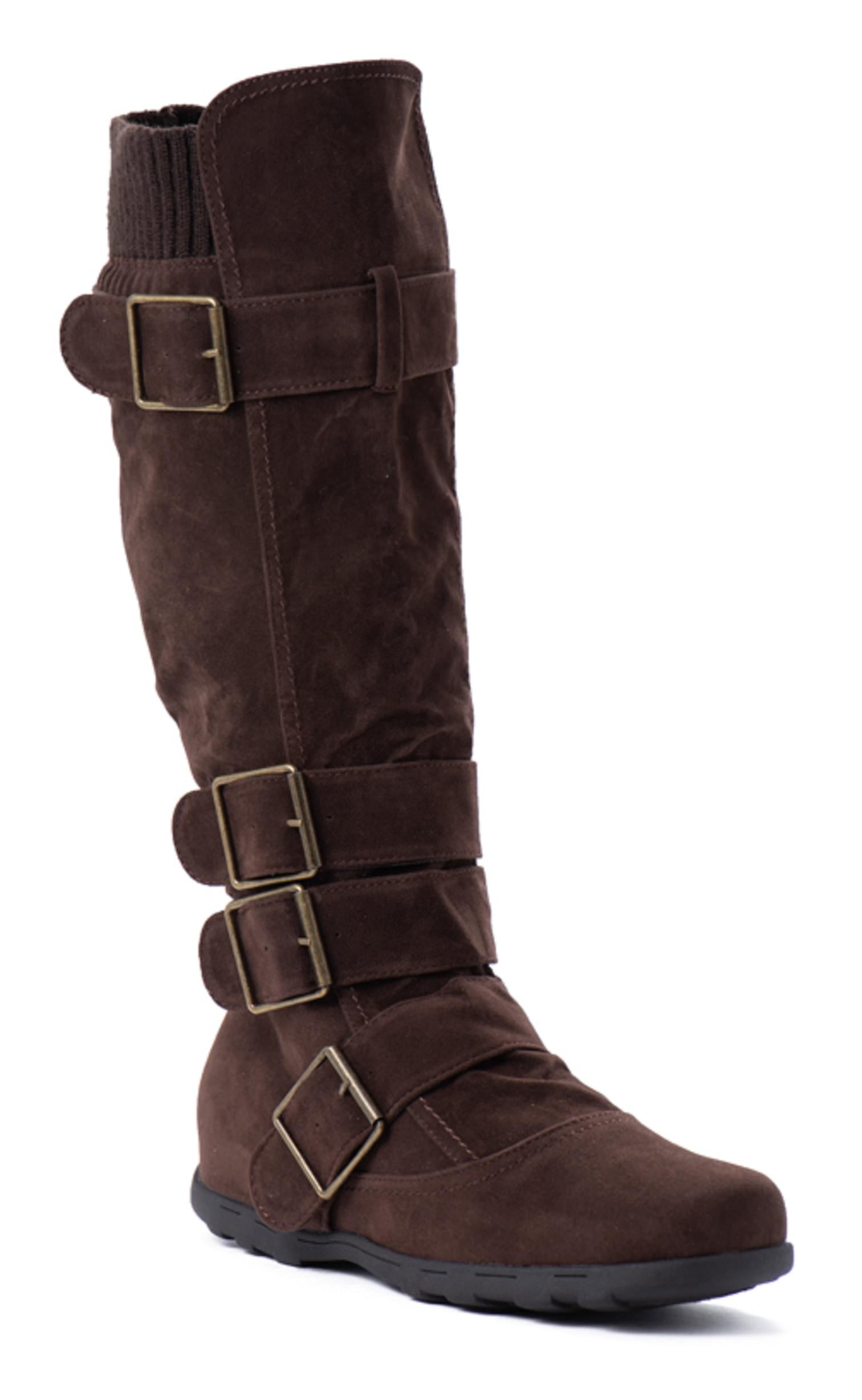 suede mid calf boots flat