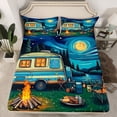 thumbnail image 2 of Manfei Vintage Camper Queen Sheet Sets, Happy Camping Flat Sheet, Bonfire Campfire Queen Fitted Sheet, Breathable Home Decor 4 Pieces, 2 of 7