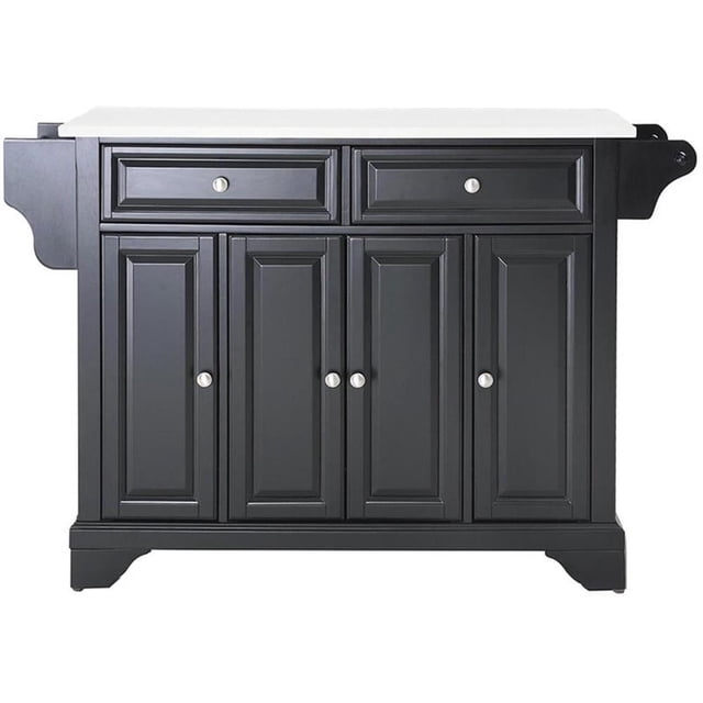 Pemberly Row Contemporary Wood Granite Top Kitchen Island in Matte Black