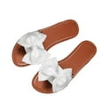 thumbnail image 5 of Womens White Fluffy Bow Slide Sandals, Comfortable & Fashionable Flat Summer Slides for Beach & Casual Wear,Size 42, 5 of 5