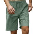 thumbnail image 4 of Domuza Men's Summer Casual Cotton Linen Shorts with Drawstring Elastic Waist, Beach Shorts with Pockets, Outdoor Fashion Light Green M, 4 of 5