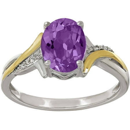 Duet Amethyst Sterling Silver with 10kt Yellow Gold Oval-Cut Ring, Size 7