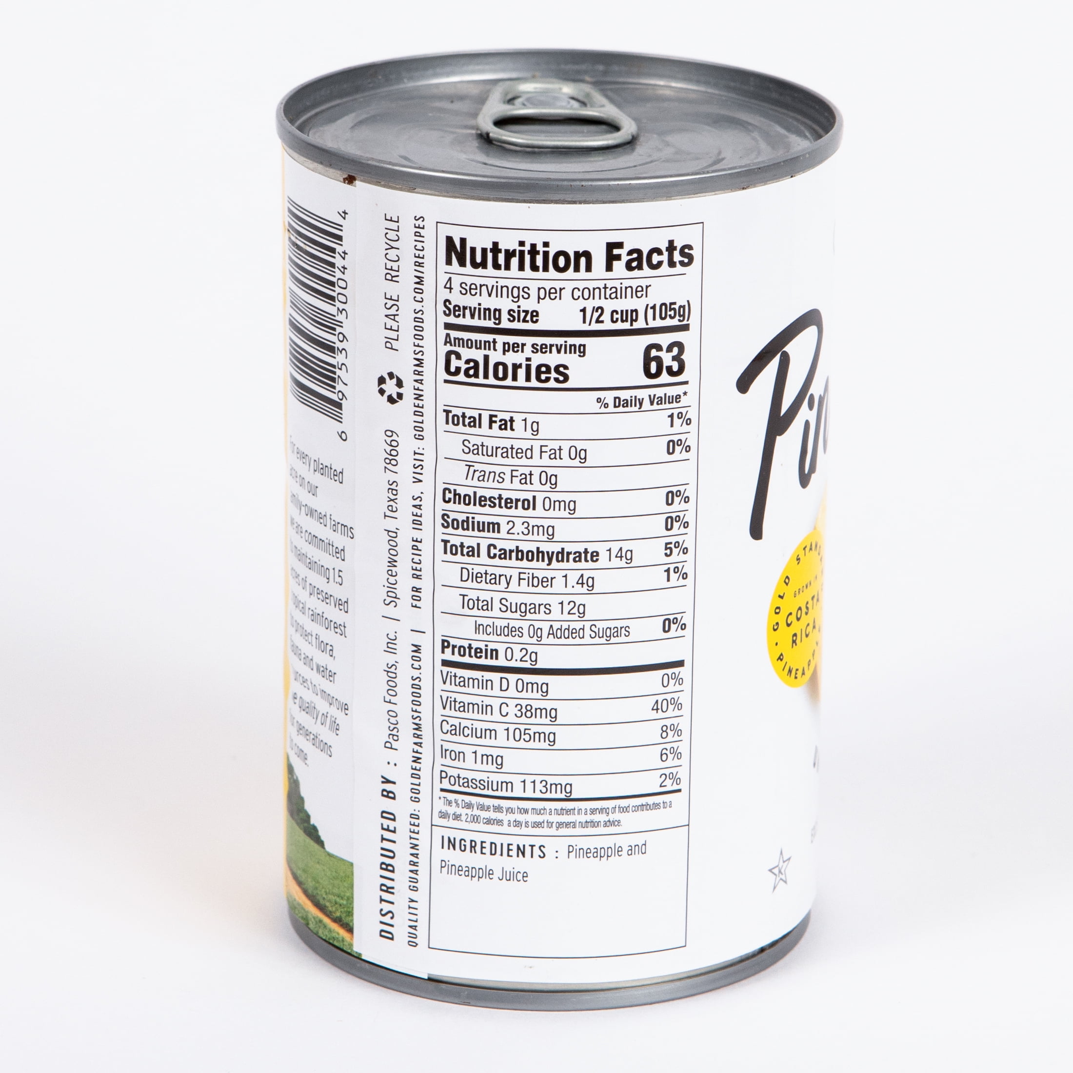 (4 pack) Golden Farms Unsweetened Conventional Pineapple Chunks, 14 Oz Can