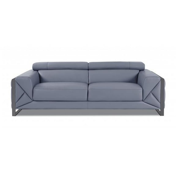 89 in. Genuine Leather Standard Sofa, Light Blue & Chrome